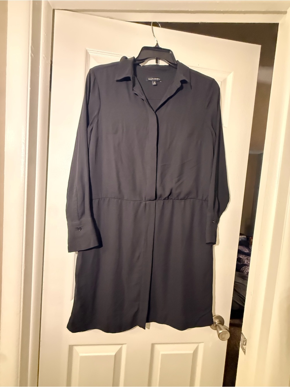 Banana Republic Black Long Sleeve Button Front Shirt Dress